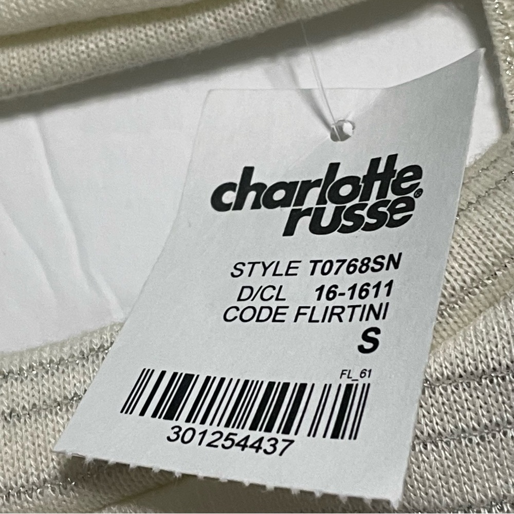 Charlotte Russe top NWT sizeS cream and silver stripe w/flower motif long sleeve - Picture 6 of 9